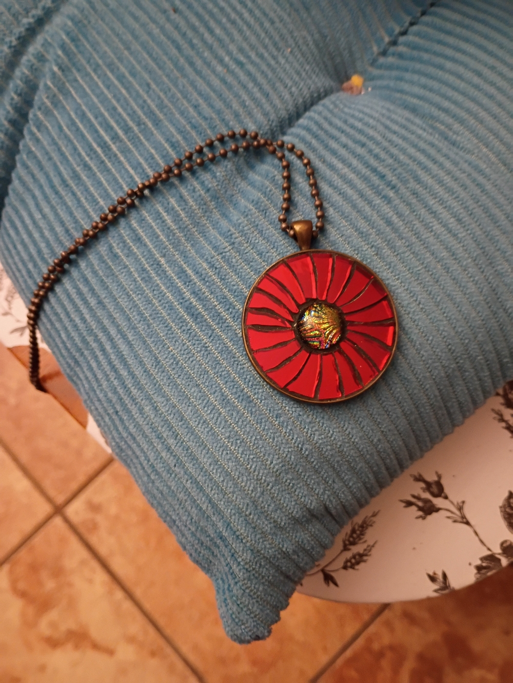 Red Sunburst Pendant Necklace